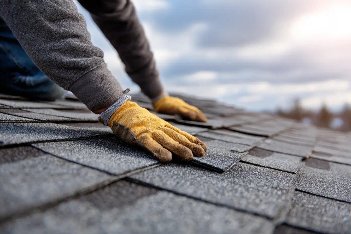 Skyline Roofing worker installing asphalt shingles