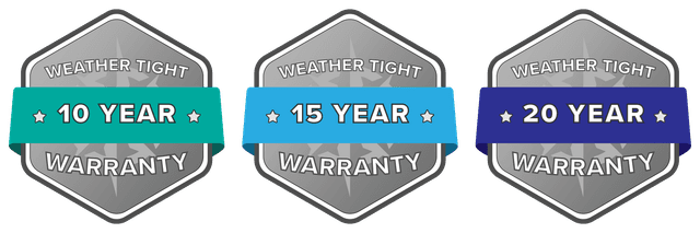 Weather Tight workmanship warranty — 10, 15 and 20 year badges